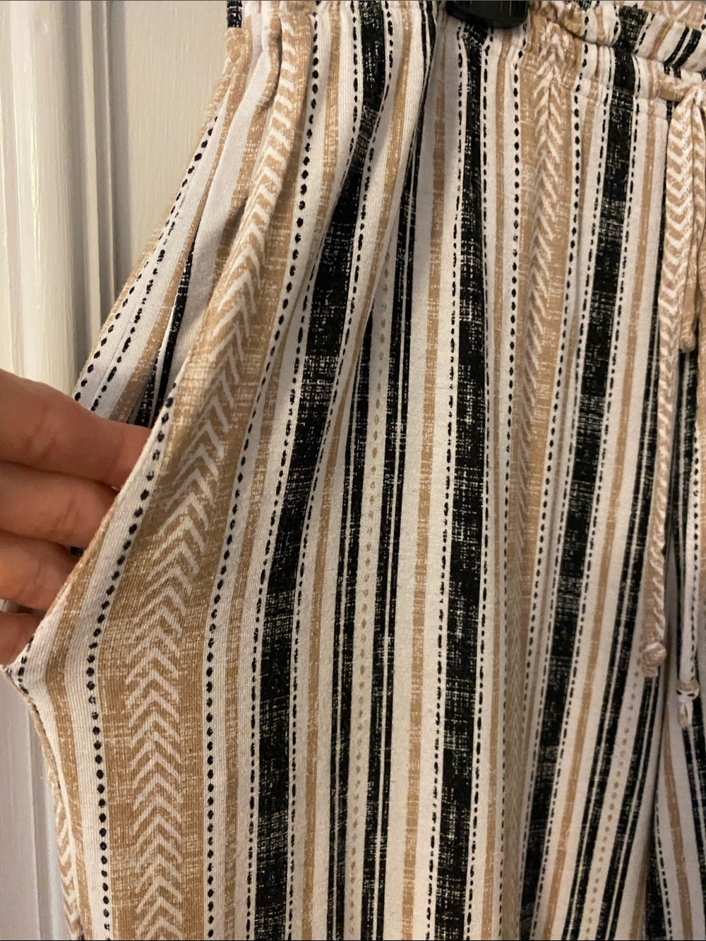 Palazzo Pants Striped Neutral - Black, Cream, Tan - Picture 4 of 6